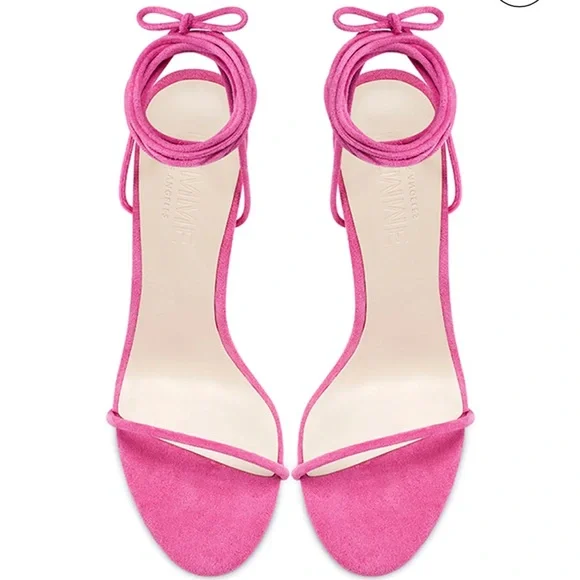 NWT Femme Barely There Lace Up Sandals in Deep Pink as seen on Hailey Bieber - Picture 7 of 15